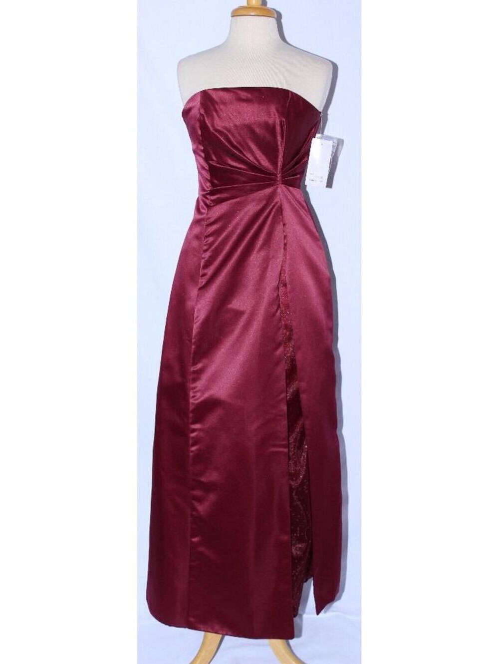 Poly USA #2396 Long Satin & Lace Bridesmaid Dress-Size L- BURGUNDY-NEW
